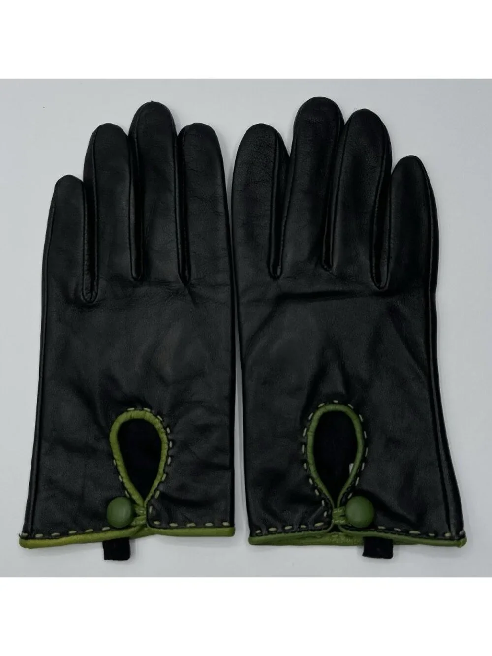 PRESTON & YORK Womens Brown Leather Gloves With Green Accent Size Medium Vintage